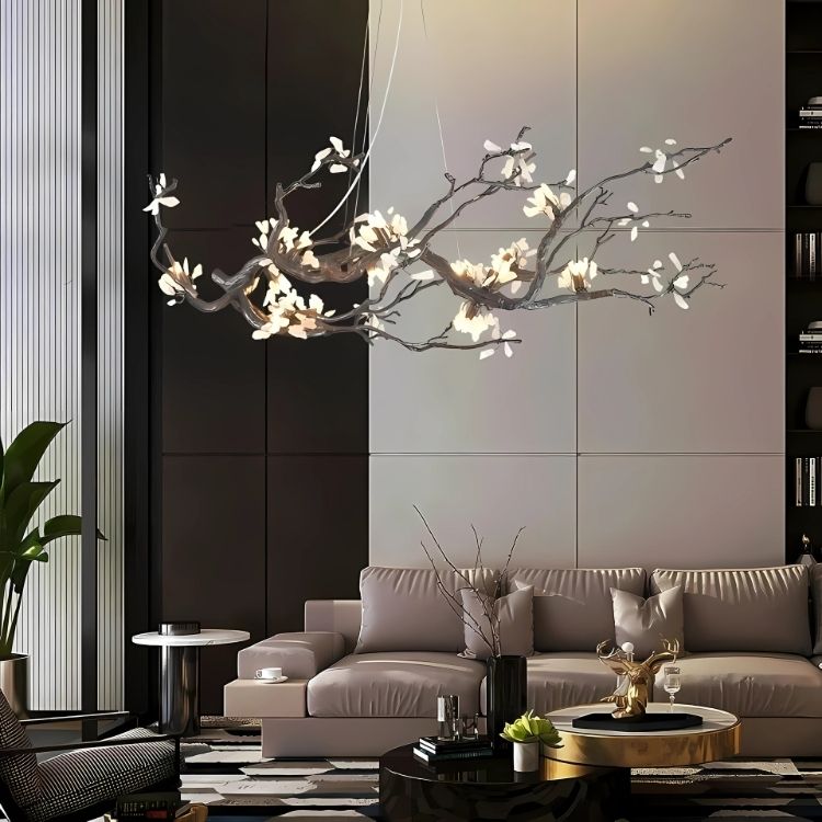 Alba Tree Branch Chandelier - Rustic Wooden Ceiling Light Fixture for Dining Room, Living Room & Bedroom | Perfect for Farmhouse, Cottage & Bohemian Home Decor