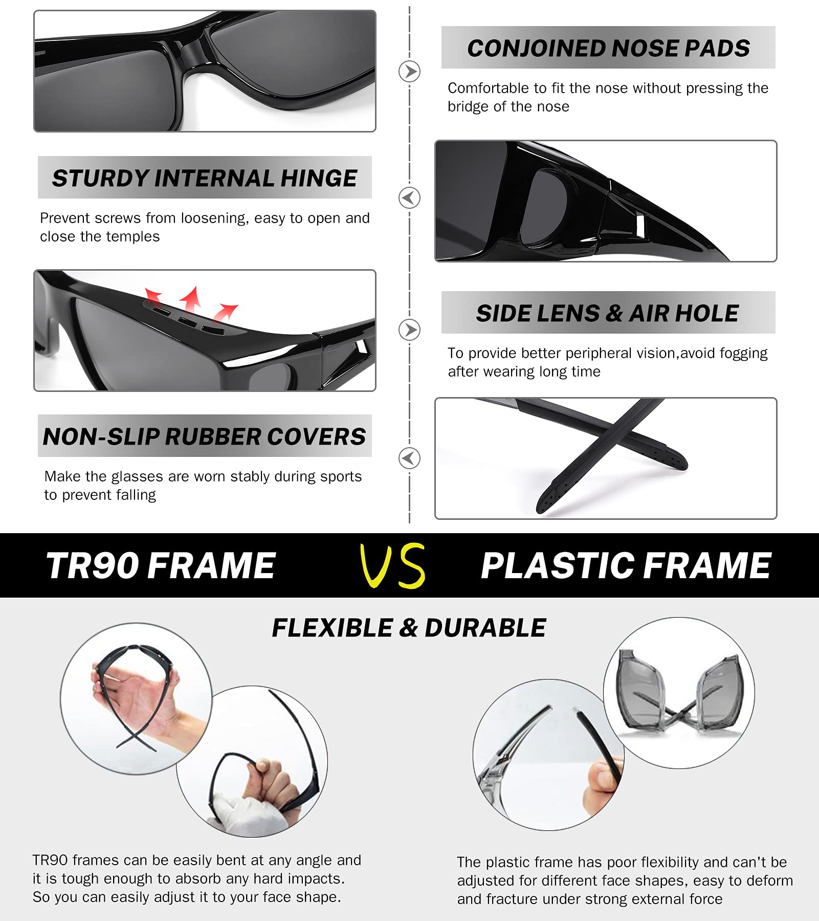 NULOOQ Polarized Sunglasses for Over Prescription Glasses - UV Protection Wrap Around Fit for Men & Women | Perfect for Driving, Outdoor Sports & Daily Wear