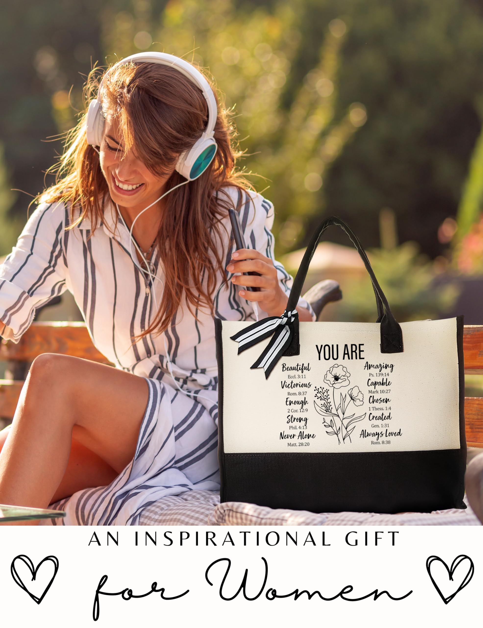 THEBUSSA Christian Gifts for Women - Inspirational Tote Bag for Mother's Day, Church, Bible Study & Daily Use - Religious Gifts for Mom, Wife, Daughter