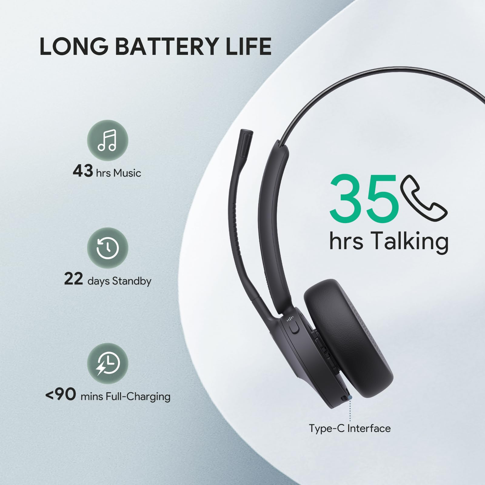 Yealink BH70 UC Wireless Bluetooth Headset with Microphone - 35H Battery Life, 3-Mic Noise Cancelling, 91g Lightweight for Computer & Open Office - Perfect for Remote Work, Video Calls & Business Meetings