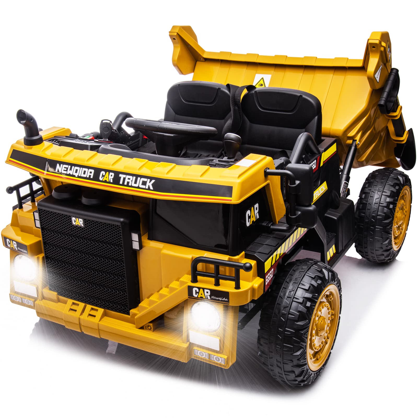 12V Remote Control Ride On Dump Truck for Kids - Electric Construction Vehicle Toy with 2WD Power Wheels & Working Shovel/Bed - Yellow Ride-On Toy for Boys & Girls | Outdoor Play, Birthday Gift, Construction Pretend Play