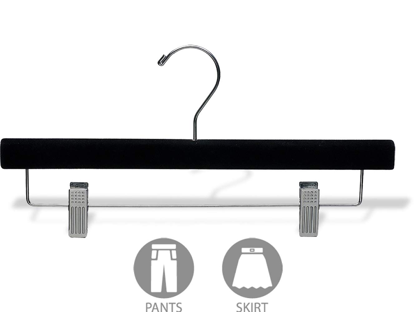 Premium Black Velvet Pant Hangers with Adjustable Cushion Clips - Box of 100 Flat Wood Bottom Hangers with Chrome Swivel Hook - Perfect for Jeans, Slacks, Skirts & Closet Organization - The Great American Hanger Company