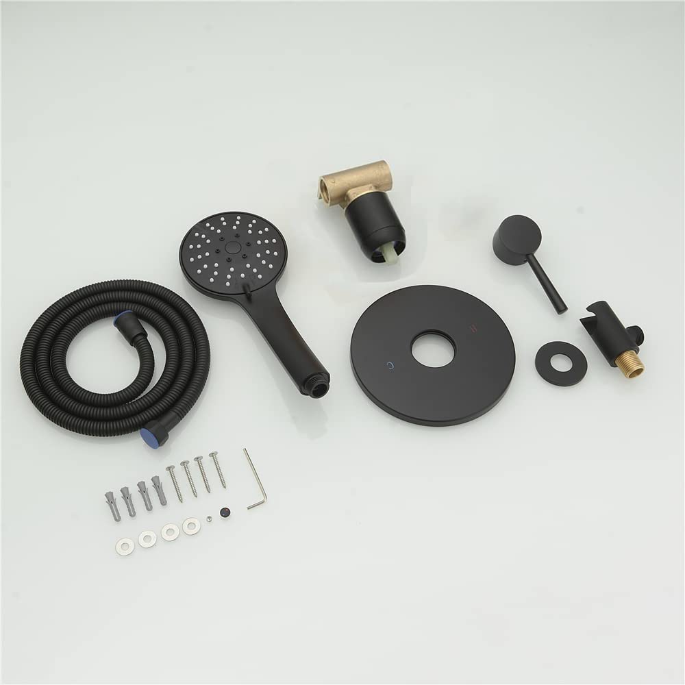 Round Shower Faucet Set - Matte Black Handheld Shower Head with Mixer Valve & Rainfall Shower System | Complete Bathroom Fixtures for Tub & Bathtub | Perfect for Modern Home Renovation & Spa-Like Shower Experience