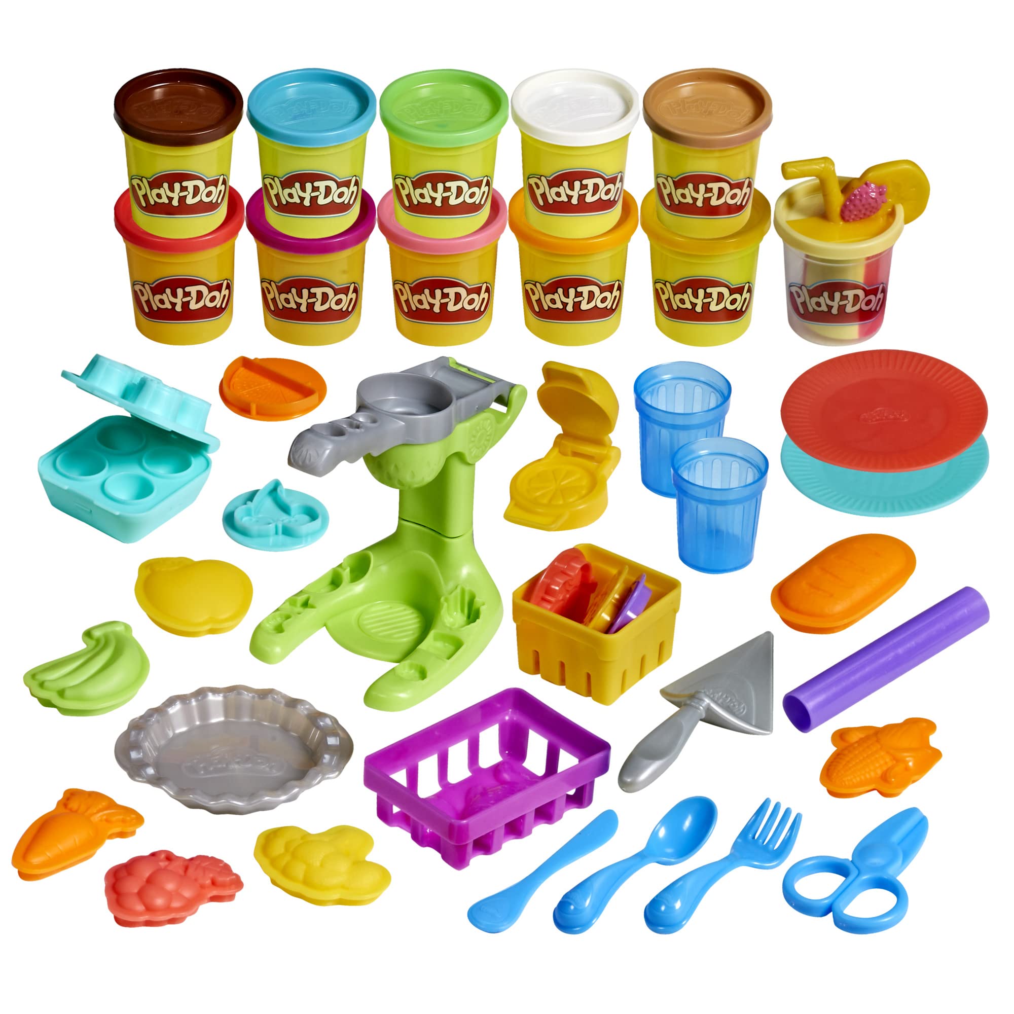 Play-Doh Farmer's Market Kitchen Playset - 28-Piece Play Food Accessories & Tools with 11 Non-Toxic Colors - Preschool Learning Toys for Kids Ages 3+ - Perfect for Classroom Supplies, Back to School & Creative Play at Home (Amazon Exclusive)