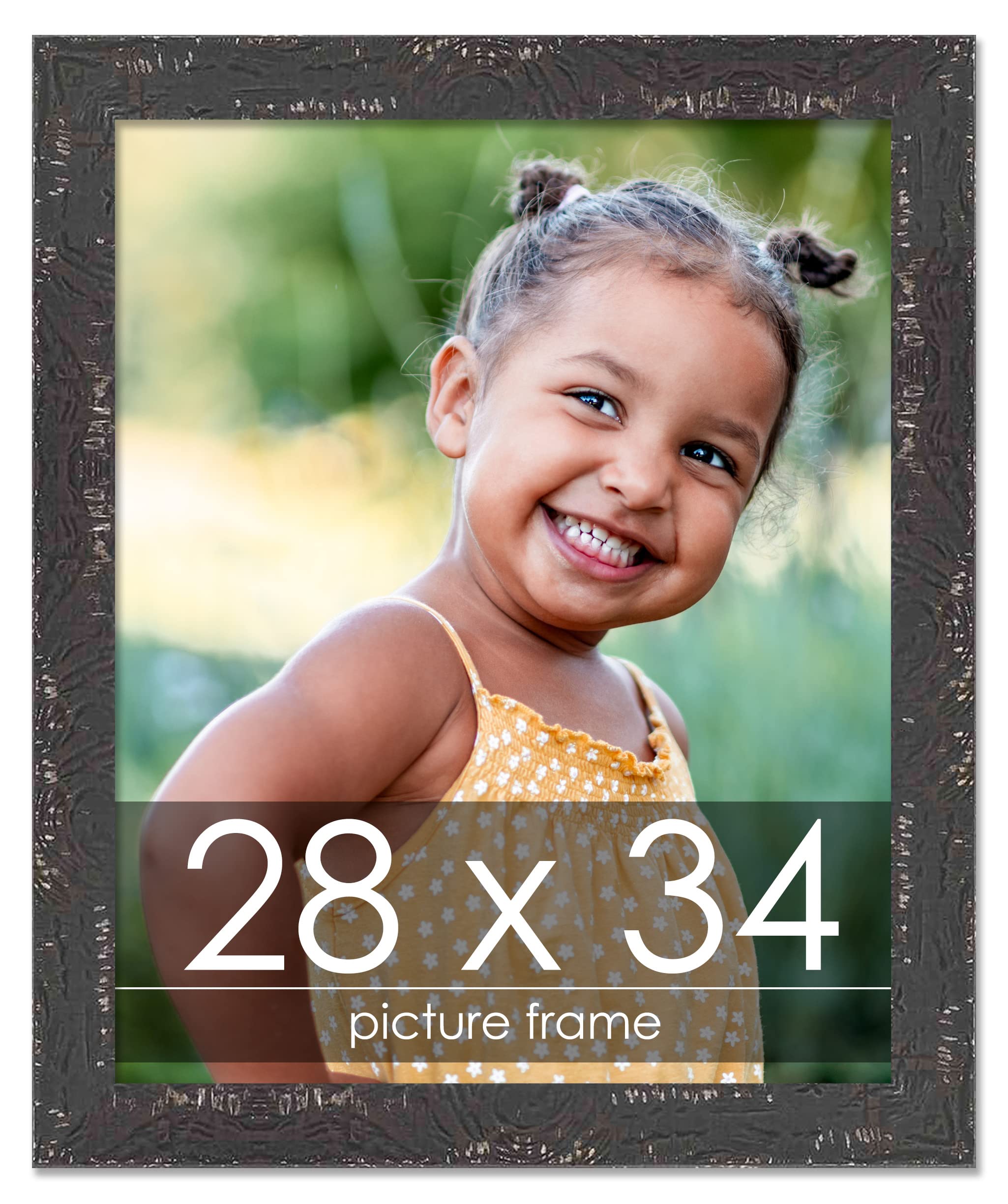 28x34 Rustic Black Farmhouse Picture Frame - Solid Wood Photo Frame with UV Acrylic, Foam Backing & Hanging Hardware - Perfect for Wall Decor, Gallery Displays & Home Office Decorations