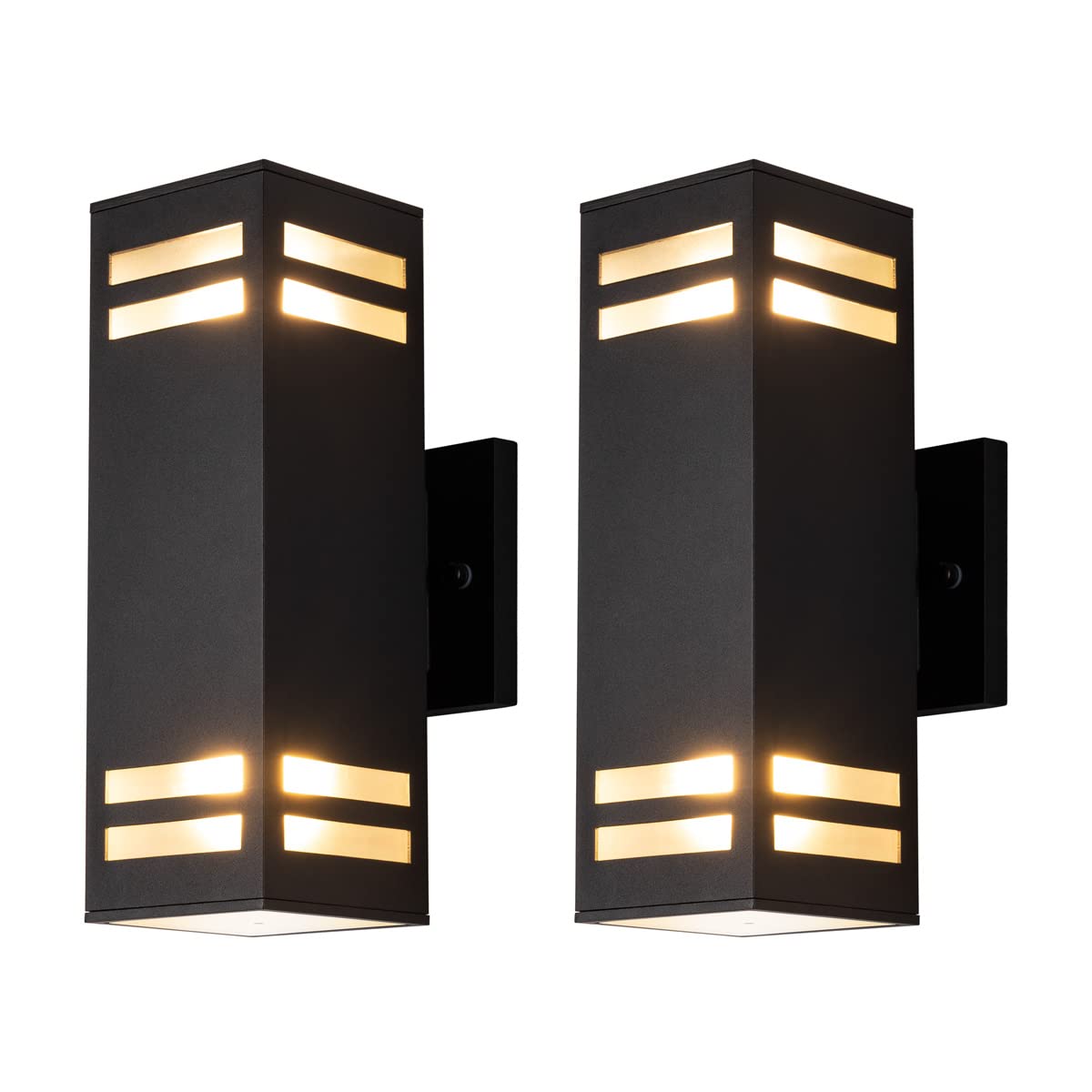 Mirrea 12-Inch Modern Outdoor Porch Light - 2 Pack Matte Black Aluminum Wall Sconce with Tempered Glass, Waterproof Patio Lighting for Porch, Garden & Entryway