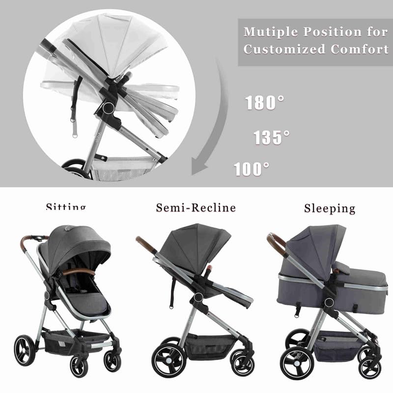 2-in-1 Baby Stroller with Bassinet - Lightweight Foldable Convertible Travel Stroller for Newborn to Toddler (0-36 Months) - Modern Pram for Boys & Girls - Perfect for Shopping, Travel & Daily Walks