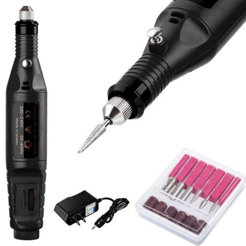 2x Mini Electric Hand Drill & Manicure Kit - Adjustable Speed DIY Craft Tool with Metal Polishing Pen for Nail Art, Jewelry Making & Small Craft Projects (Includes Drill Machine + Adapter + 2 Mini Drills) - Perfect for Home DIY, Nail Salons & Hobbyists