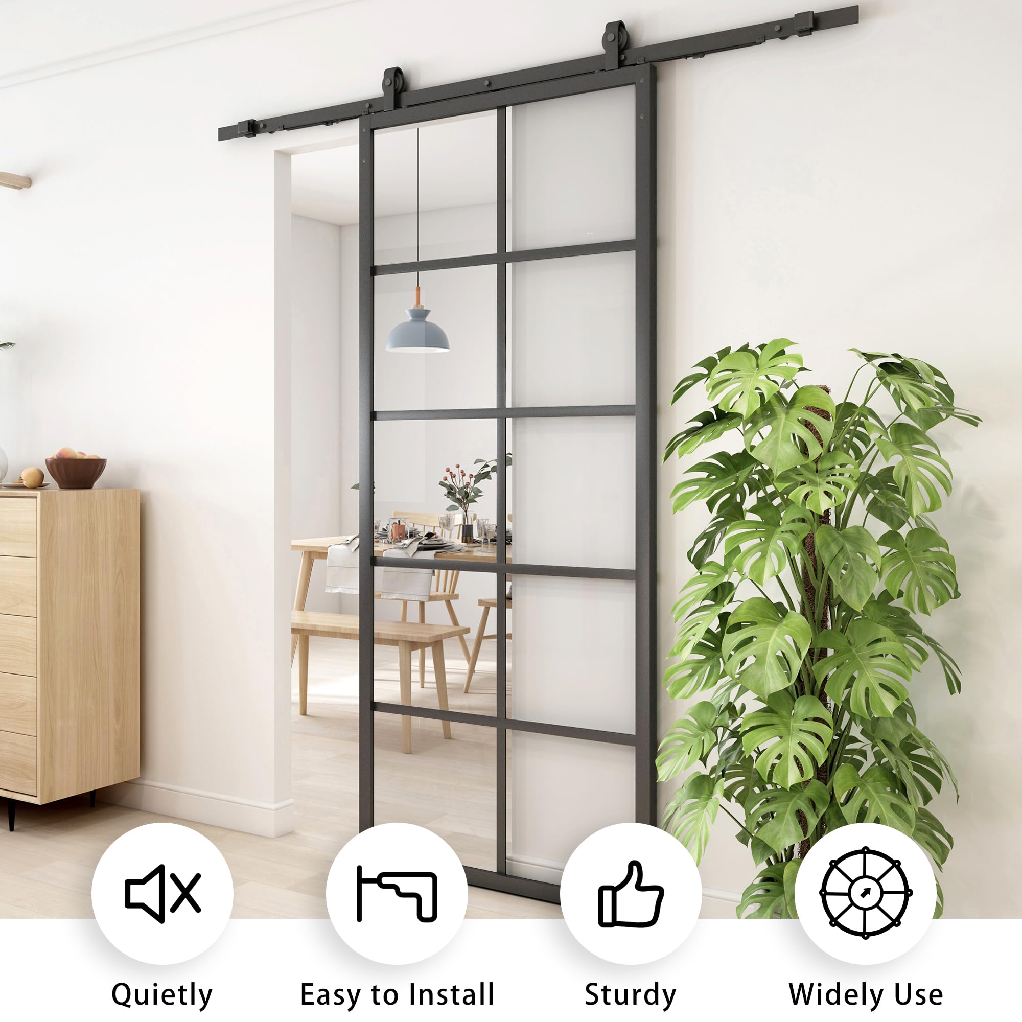 JUBEST 30x84 Inch DIY Glass Sliding Barn Door - Modern French Style with 5-Lite Clear Tempered Glass & Aluminum Frame - Easy Assembly for Closet, Kitchen, Bedroom, Office, and Home Renovation Projects