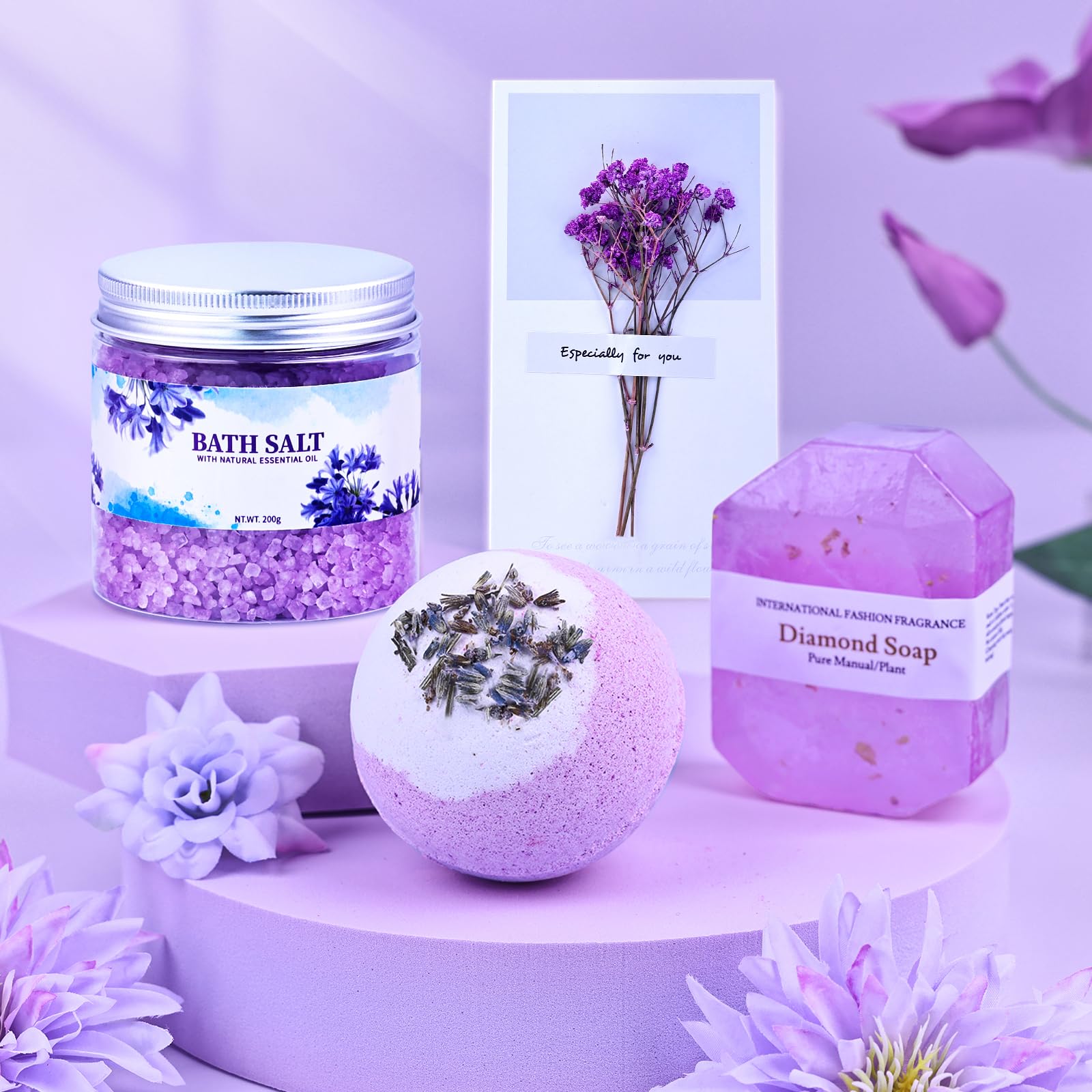 Lavender Spa Gift Basket for Mom - Relaxing Birthday, Mother's Day & Get Well Soon Present for Women with 20oz Tumbler | Perfect for Self-Care, Home Spa & Stress Relief