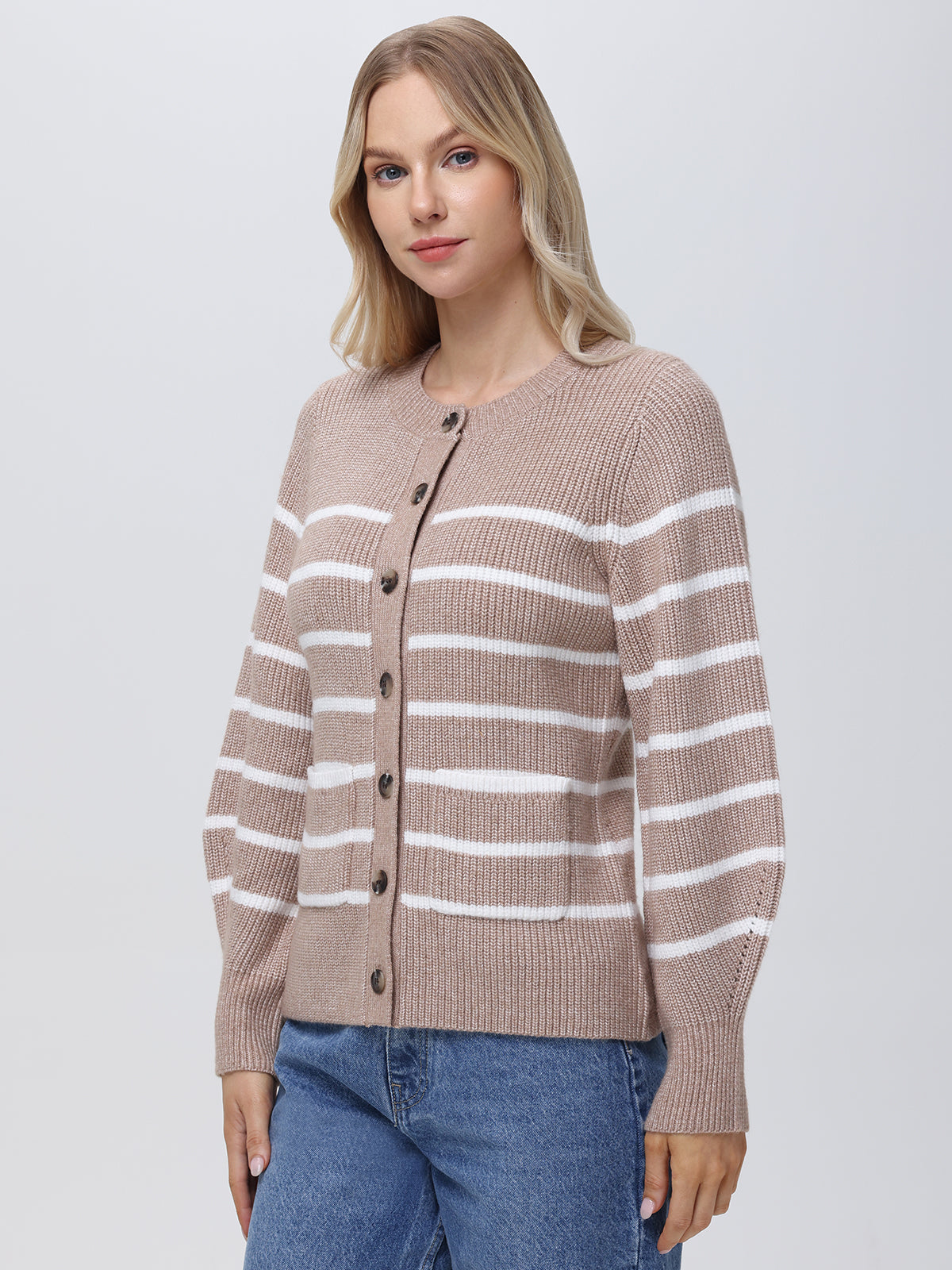 Josie: Women's Striped Crewneck Cardigan Sweater - Cozy Knit Pullover for Casual Outfits & Layering in Fall & Winter