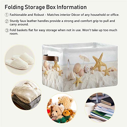 SEULIFE Large Foldable Storage Basket with Handles - Collapsible Organizer Bin for Beach Toys, Bathroom, Kids Nursery & Closet - Perfect for Summer, Ocean & Seashell Themed Decor (1 Pack) | Great for Organizing Toys, Towels & Seasonal Items