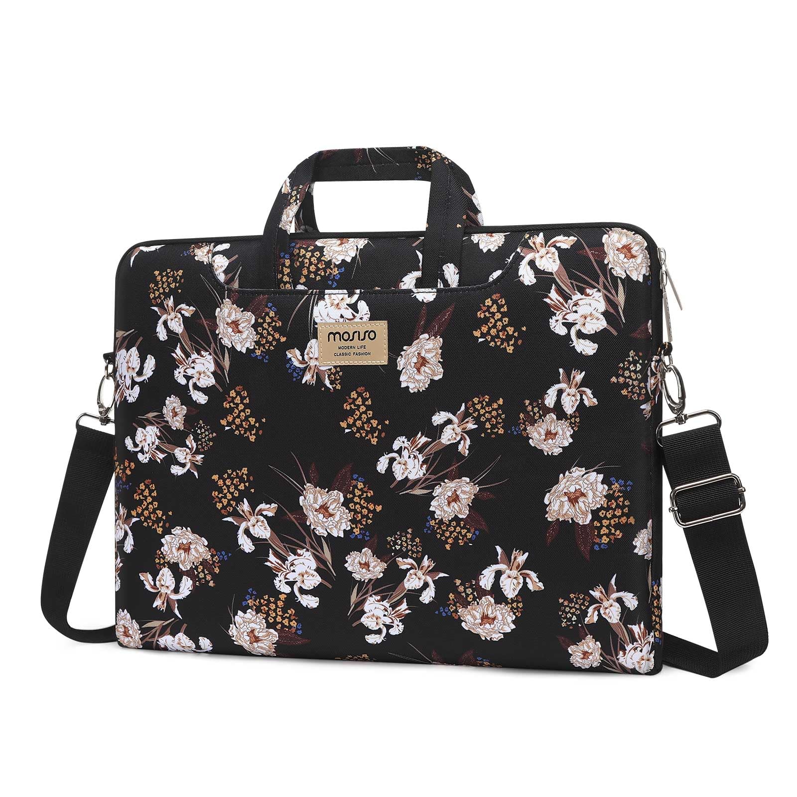 MOSISO 15 Inch Laptop Bag for Women - Stylish Wheat Ears Print Messenger Bag Compatible with MacBook, HP, Dell, Lenovo, Asus, Notebook - Perfect for Work, School, and Travel