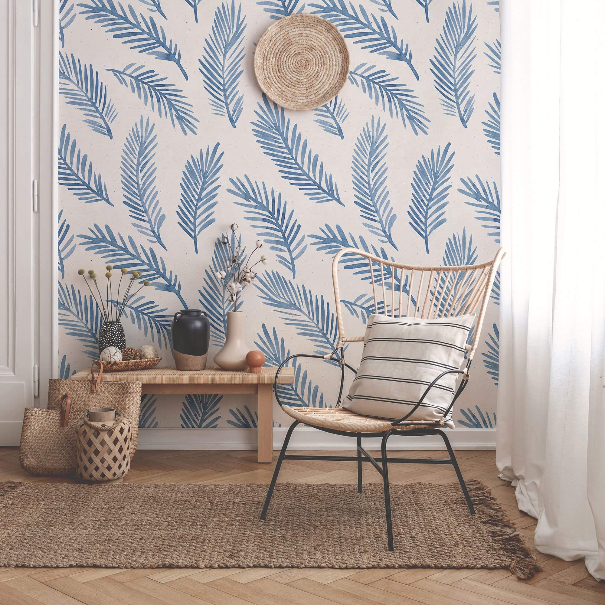 Blue Botanical Floral Peel and Stick Removable Wallpaper - Self-Adhesive Wall Decor for Bedroom, Nursery, Living Room & Office