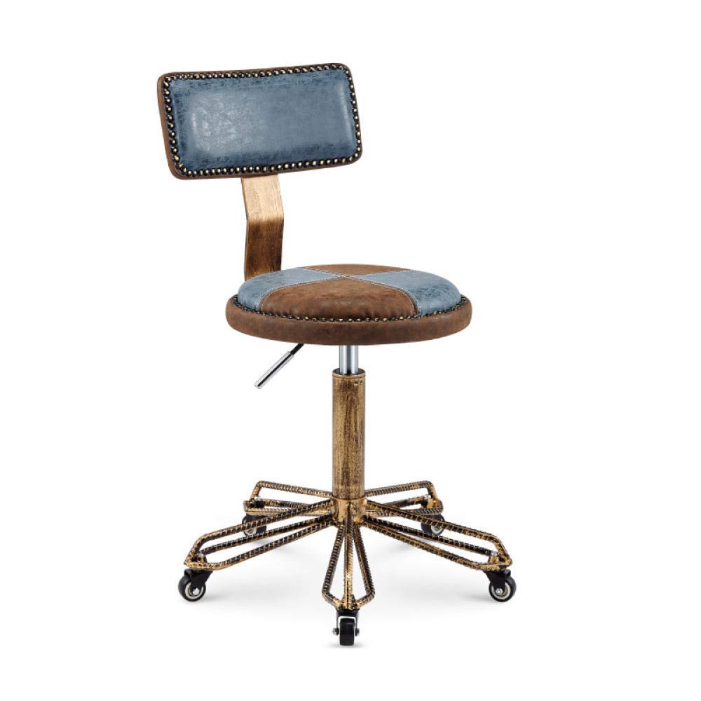 Adjustable Workbench Stool with Wheels & Backrest - Blue PU Leather Seat, Height 43-58cm, 160kg Weight Capacity - Perfect for Salon, Hairdressing, Beauty, Gardening & Workshop Use