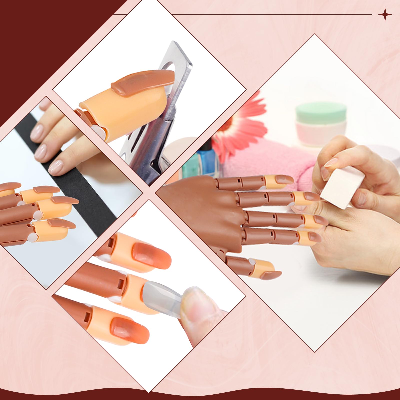 Adjustable Practice Hand for Acrylic Nails - Flexible Mannequin Hand with Movable Fingers, Nail File, Clipper & 100pcs Coffin Tips - Perfect for Nail Art Training, Salon Practice & DIY Nail Extension at Home