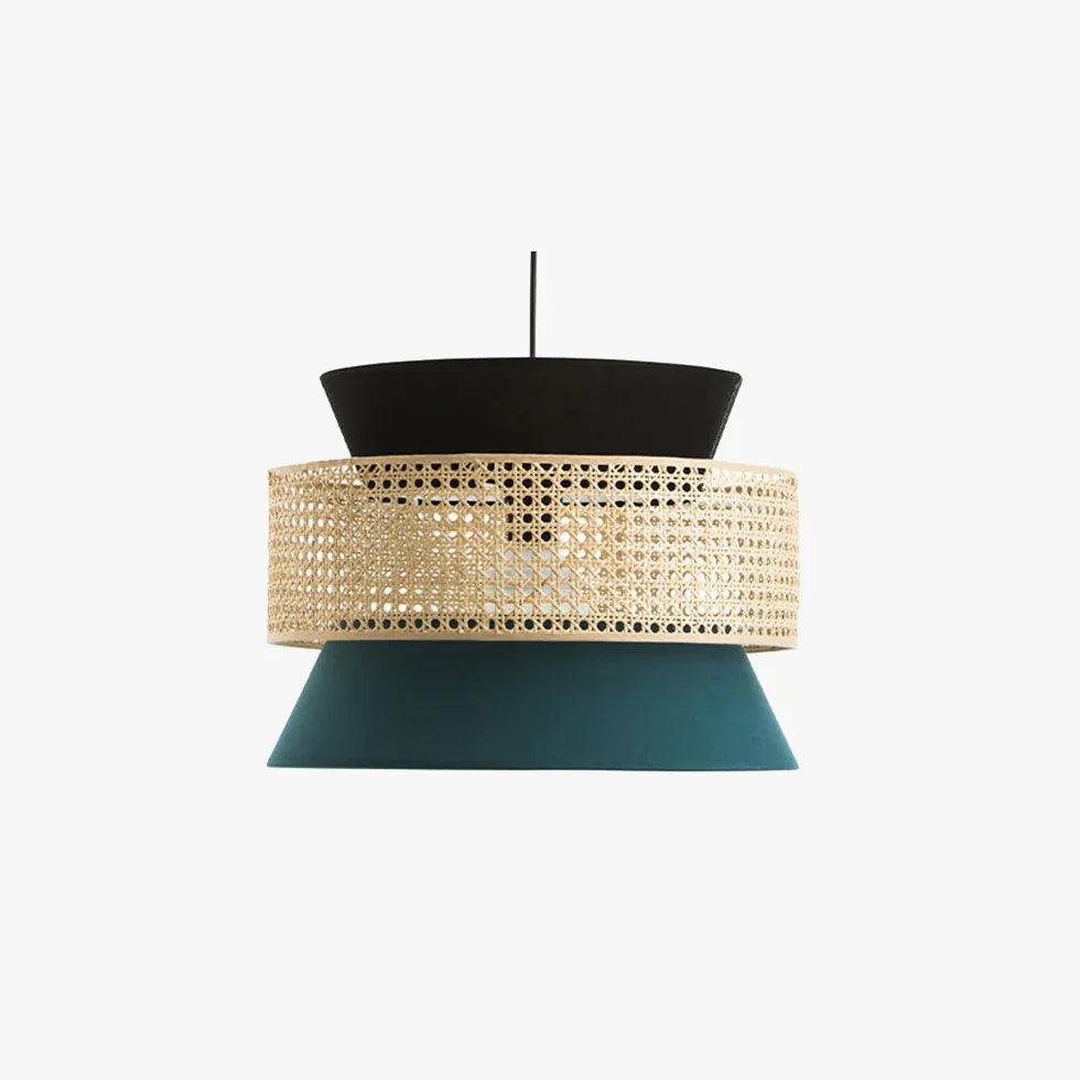 Two Layer Rattan Cylindrical Pendant Light - Natural Woven Bamboo Chandelier for Dining Room, Kitchen Island & Bedroom Lighting