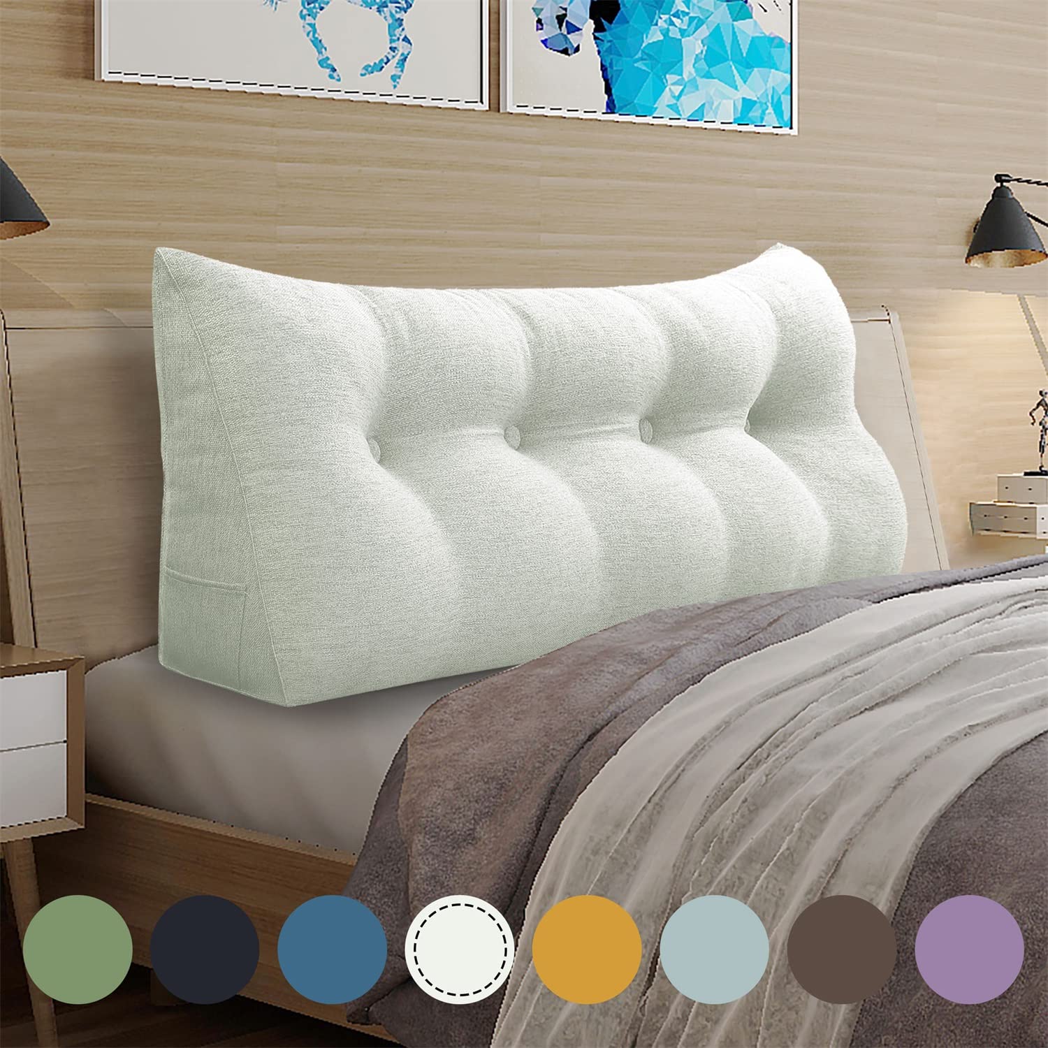 WOWMAX Triangular Headboard Pillow - Full Size Wedge Pillow for Daybeds & Bunk Beds, Large Bolster Pillow with Removable Grey-Beige Cover - Perfect for Reading, Lounging & Back Support in Bedrooms