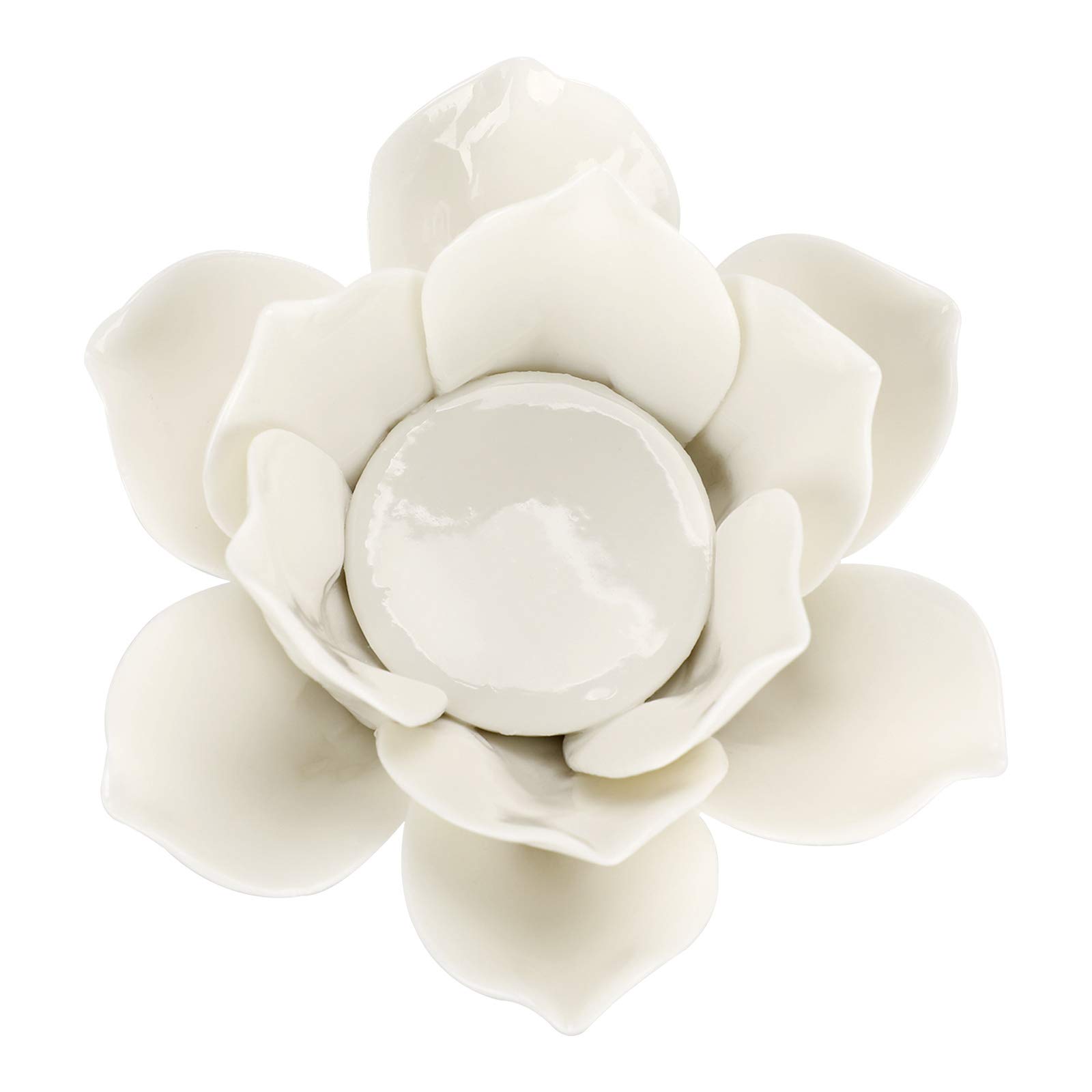 4.5 Inch White Ceramic Lotus Flower Tealight Holder - Elegant Votive Candle Holder for Home Decor, Wedding Centerpieces & Party Decorations - Perfect Gift with Decorative Box (Lotus Petals Design)