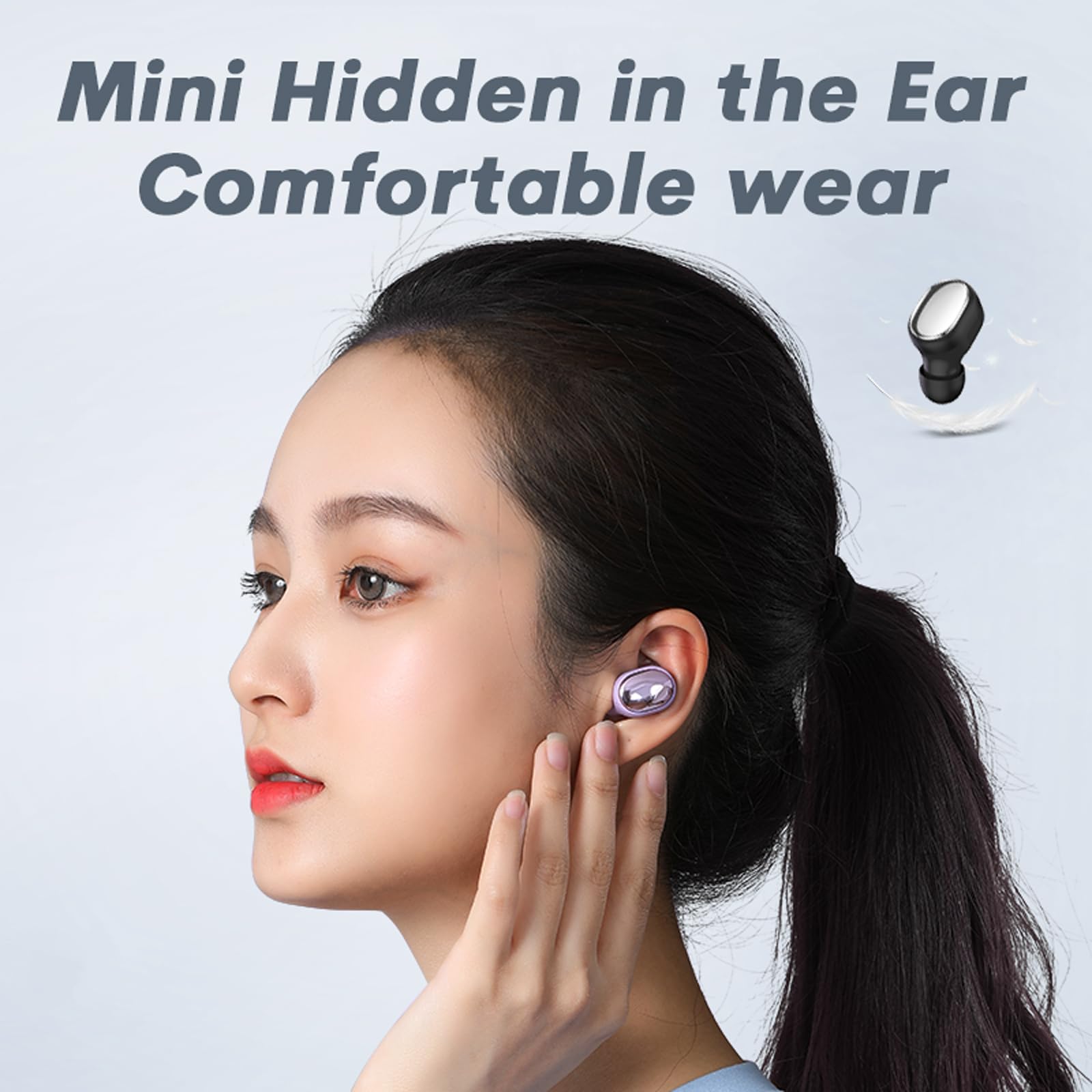 Mini Single Wireless Earbud - 18 Hours Playtime, Purple Invisible Bluetooth Earpiece with Mic for iPhone & Android - Perfect for Driving, Workouts & Hands-Free Calls