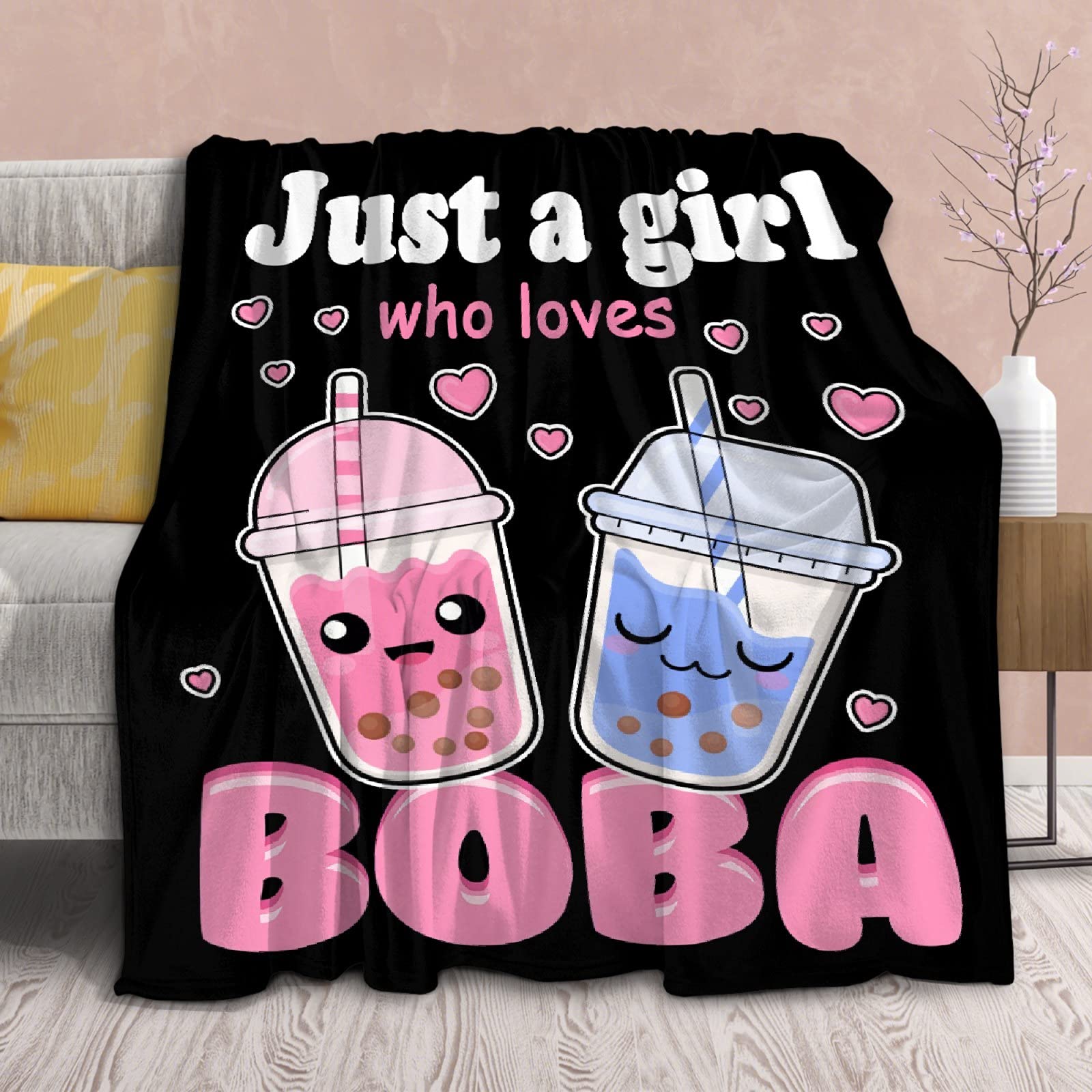 Kawaii Boba Anime Blanket for Girls - Soft Flannel Fleece Throw Blanket Lightweight & Cozy - Perfect Gift for Anime Lovers - 40x30 Inch Small Blanket for Bed, Couch, Sofa - All Season Use - Ideal for Pets, Teens & Sleepovers