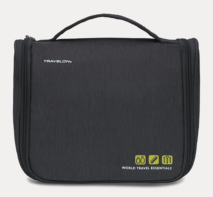 Travelon World Travel Essentials Hanging Toiletry Kit - Water-Resistant Cosmetic Bag for Women & Men - Perfect for Airplane, Camping & Business Trips