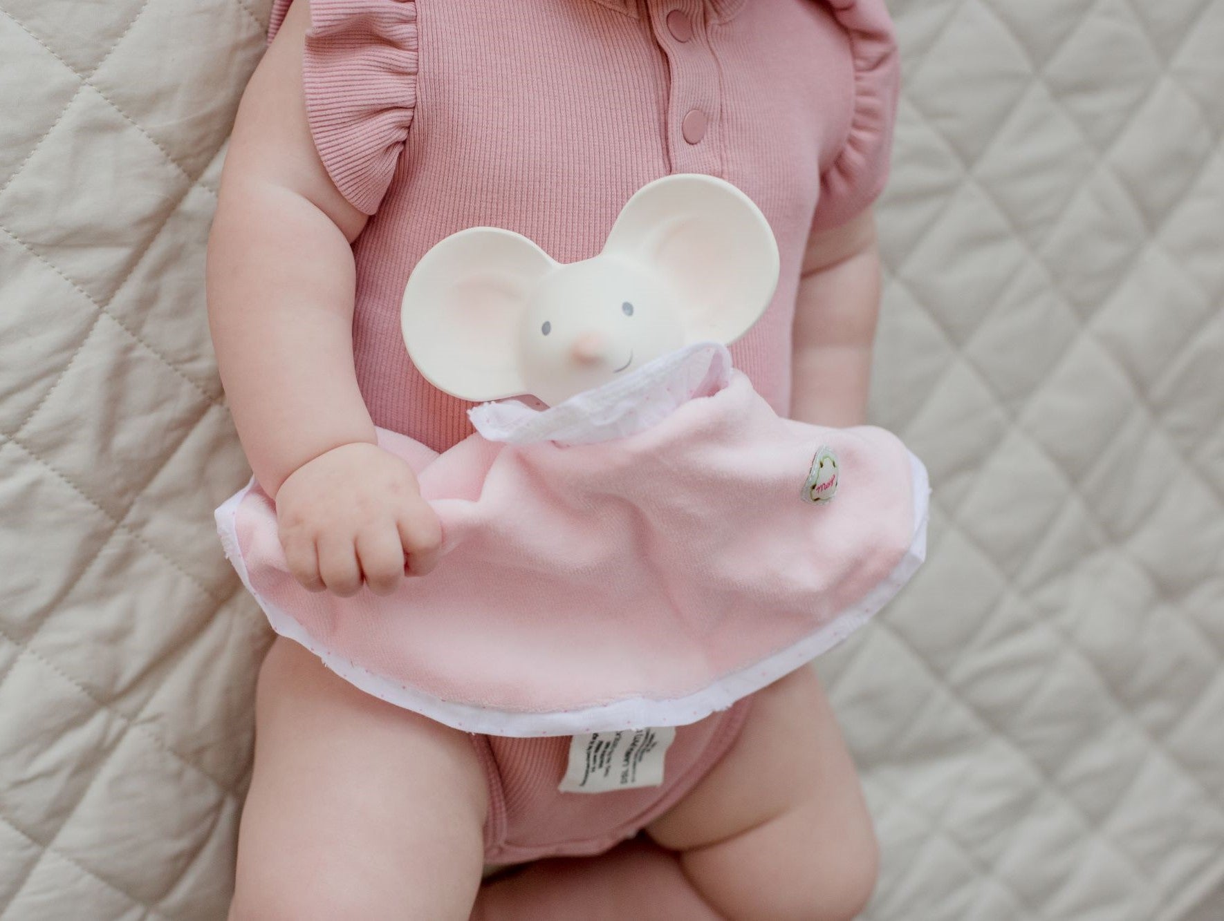 Tikiri Meiya the Mouse Snuggly Teether & Comforter - Soft Baby Teething Toy for Soothing Gums & Comfort - Perfect for Infants & Toddlers During Sleep, Travel, and Playtime