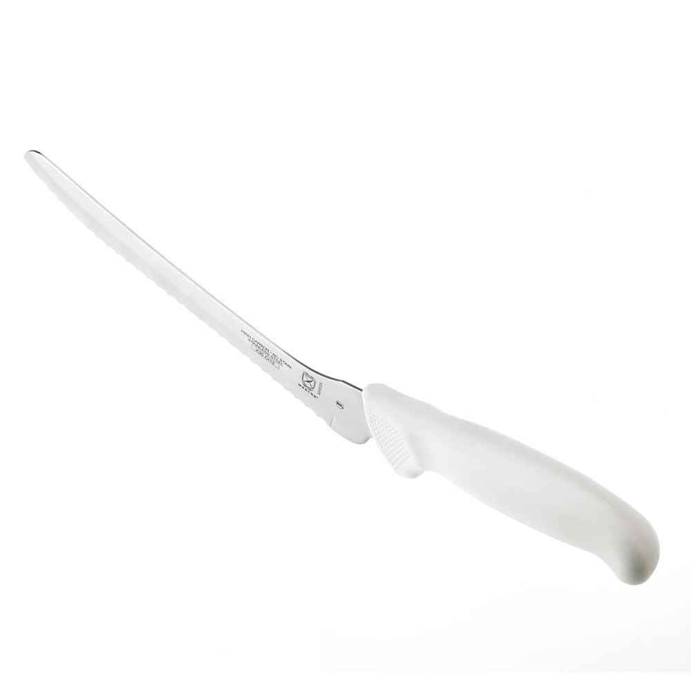 Best 8 Inch Offset Bread Knife by Mercer Culinary - Ultimate White Series for Sourdough, Baguettes & Artisan Bread Baking | Professional Kitchen & Home Use
