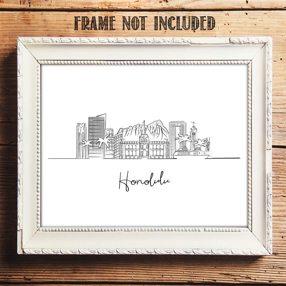 Hawaii Wall Decor - Honolulu Skyline Canvas Art Print, Motivational Office Wall Art, Farmhouse & Modern Living Room Wall Decor for Men & Bedroom, US Wall Hangings - Perfect for Home, Office & Gifts