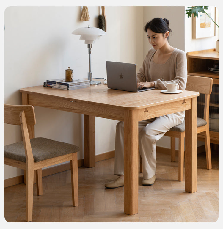 Solid Oak Wood Extendable Folding Dining Table - Expandable for Small Spaces, Perfect for Apartments & Family Gatherings