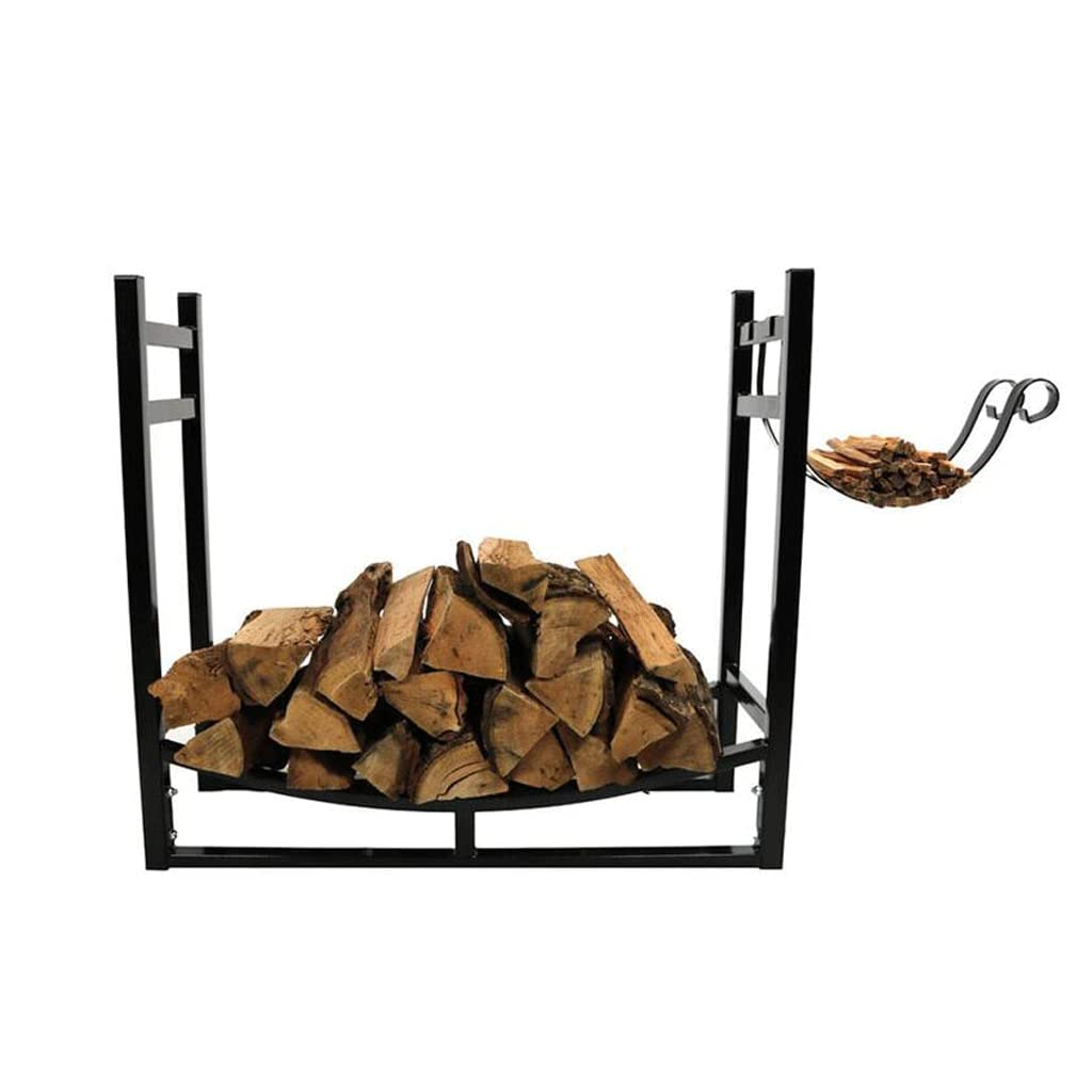 Best Small Firewood Rack Holder - Indoor Fireplace Iron Metal Log & Kindling Organizer - Black - Perfect for Living Room, Cabin, or Patio Fireplace Storage