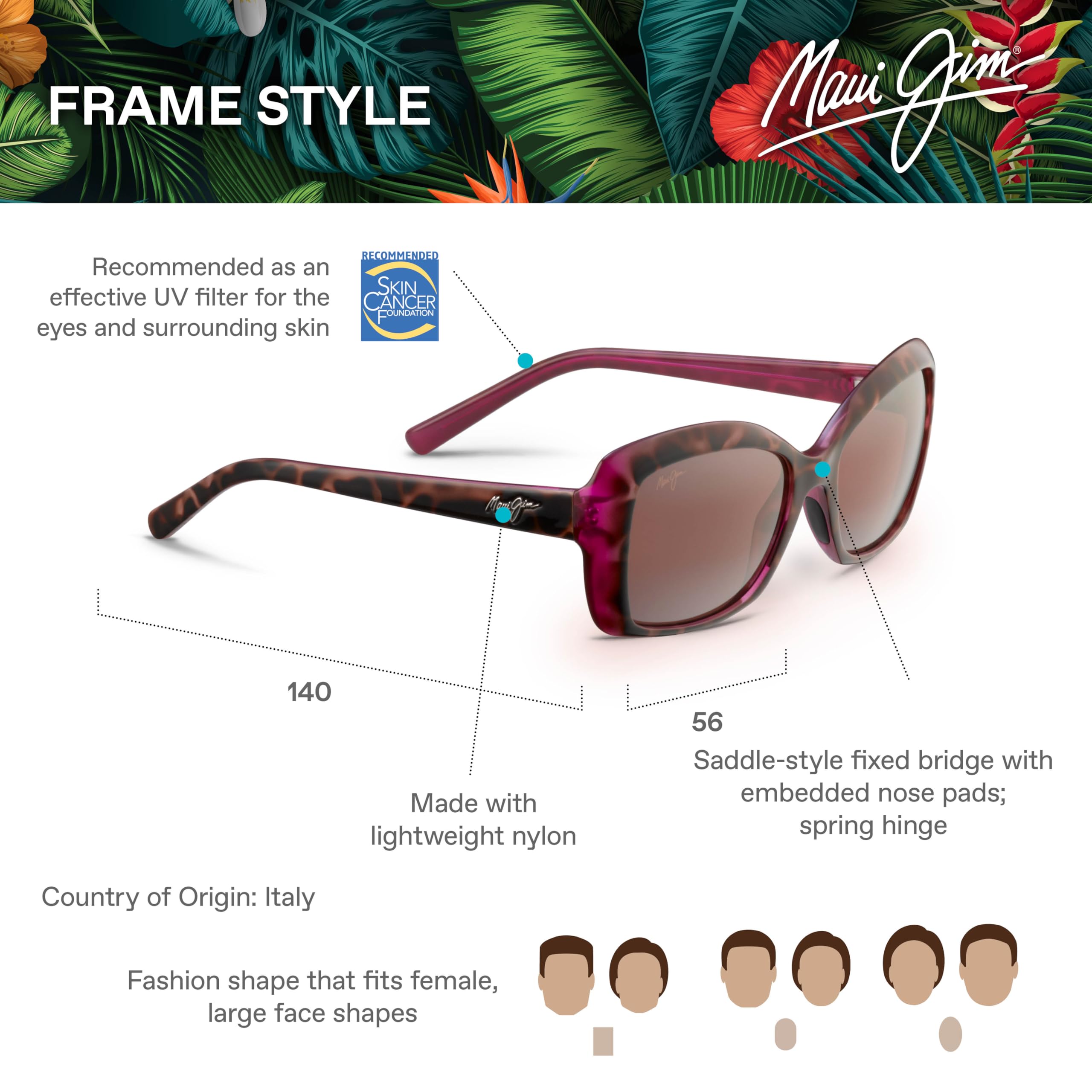 Maui Jim Women's Orchid Polarized Fashion Sunglasses - UV Protection & Stylish Design for Outdoor Activities, Beach & Driving