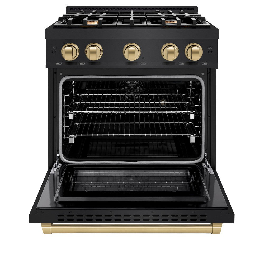ZLINE Autograph Edition 30-inch 4.2 cu. ft. Dual Fuel Range with 4-Burner Gas Cooktop & Electric Convection Oven - Black Stainless Steel with Champagne Bronze Accents (HDRBZ 30 CB) | Professional Kitchen Appliance for Home Chefs & Cooking Enthusiasts