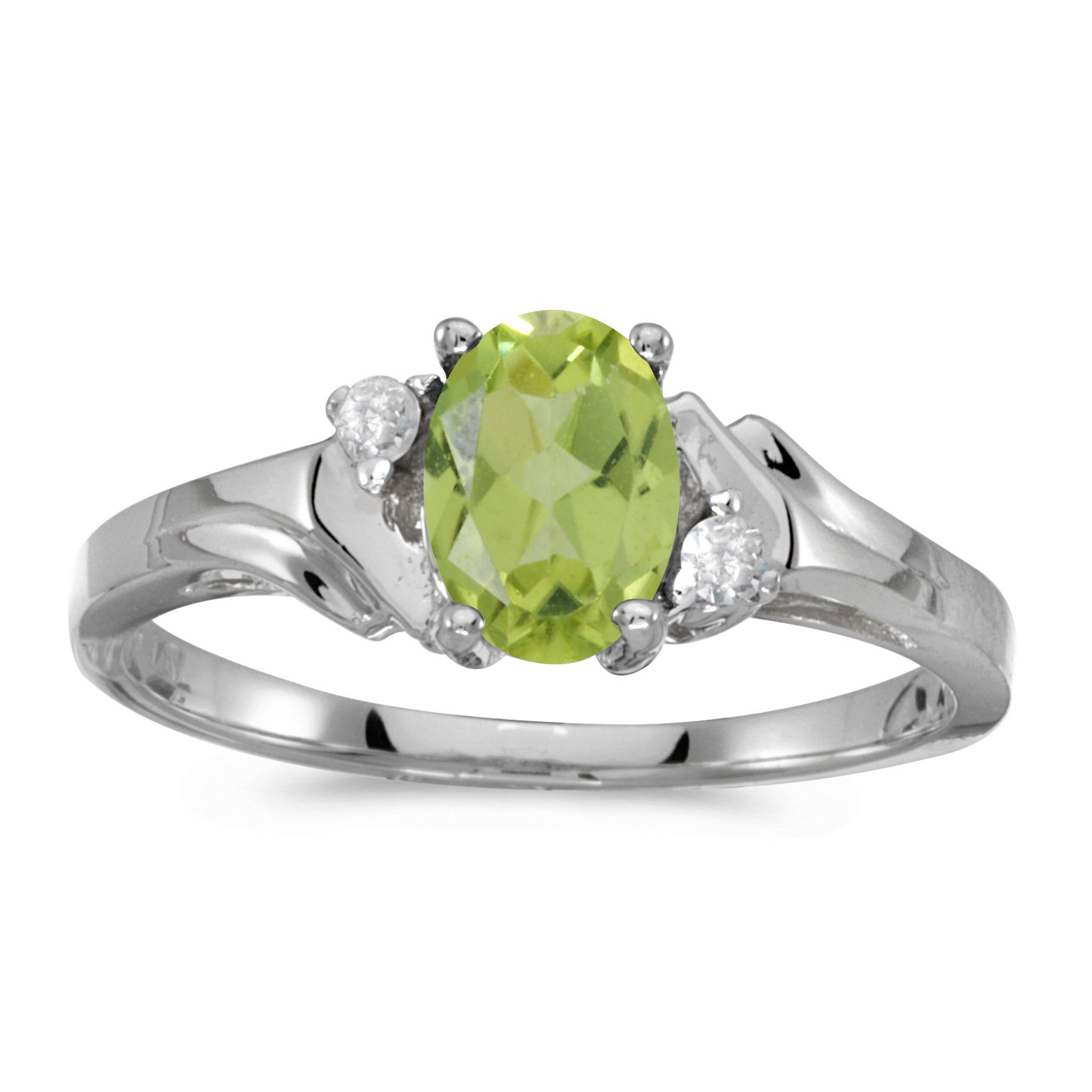 10K White Gold Oval Peridot and Diamond Ring for Women - Elegant Birthstone Jewelry Gift for Engagement, Anniversary & Special Occasions