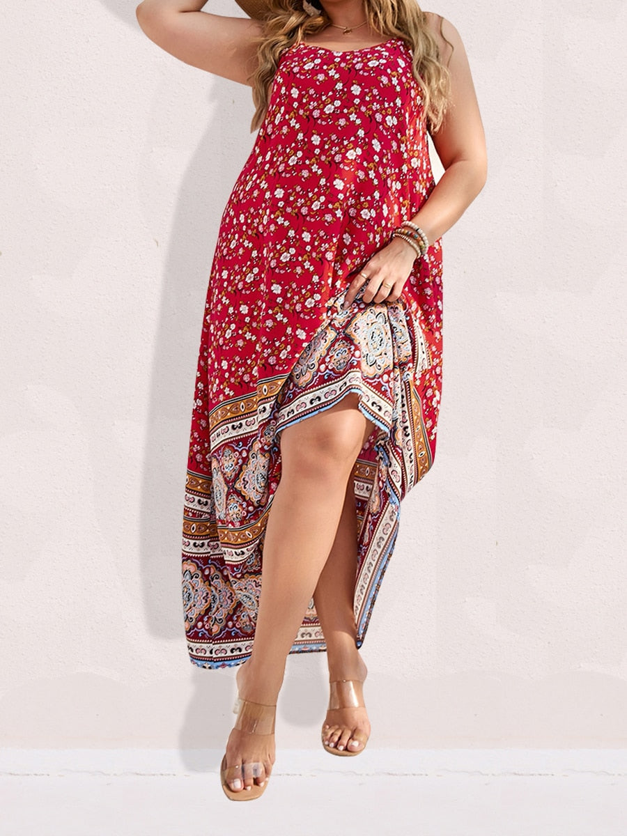 Finjani Women's Plus Size Backless Maxi Dress - Floral Print Summer Cami Dress for Formal Parties & Evening Events | Elegant Beach Wedding Guest Dress 2024