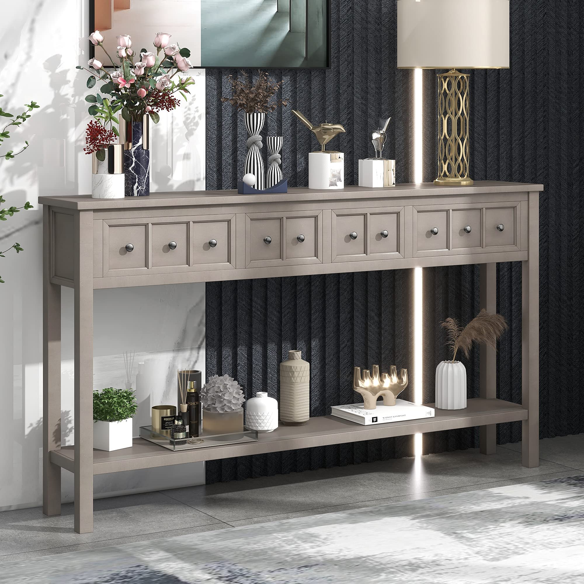 Merax Sofa Table - Long Console Table with Drawers & Shelf, Entryway Hall Table for Living Room, Easy Assembly (Perfect for Small Spaces, Behind Sofa or Entryway Decor)