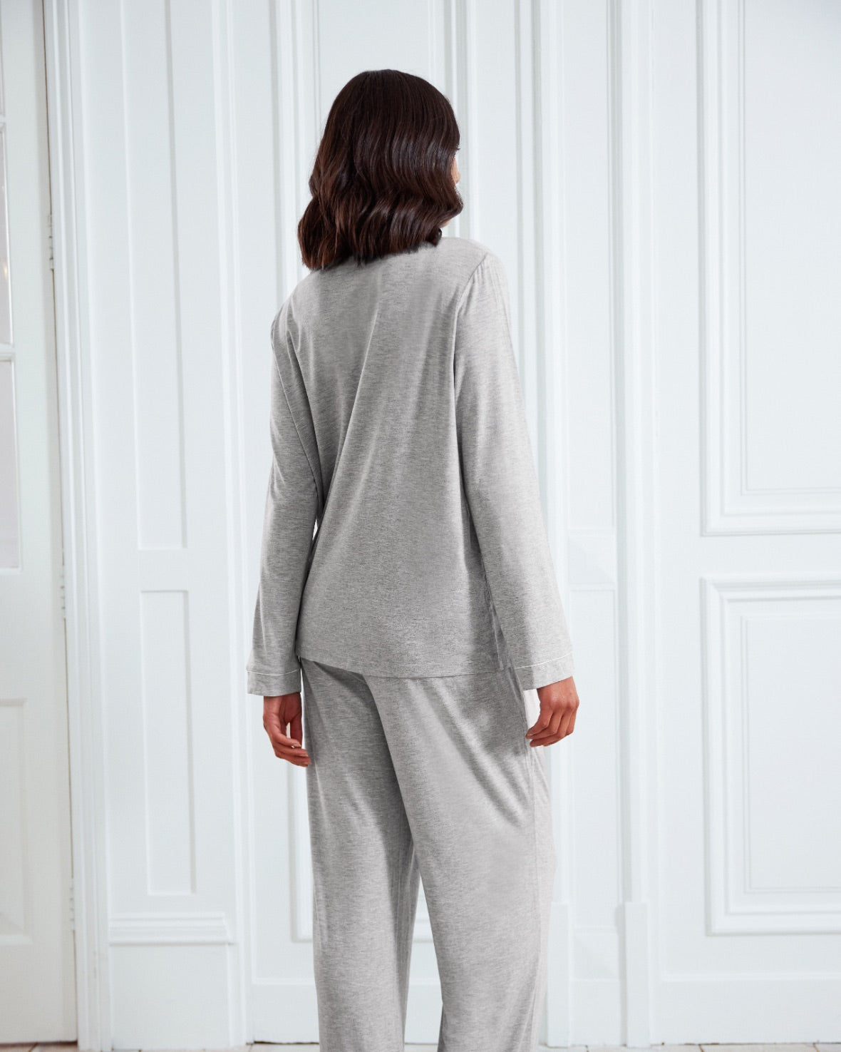 Comfortable Maternity Pajama Set - Soft TENCEL™ Modal Long Button-Up Sleepwear for Pregnant Women - Grey Marl - Perfect for Relaxing at Home & Nursing Comfort