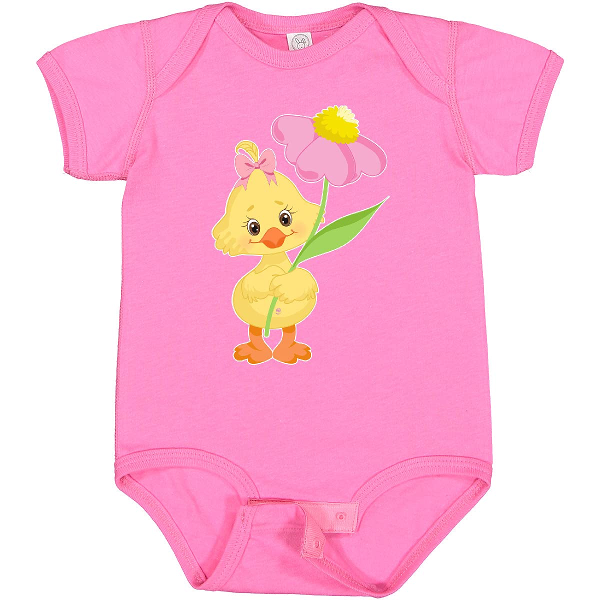 Inktastic Cute Easter Chick with Pink Flower Baby Bodysuit - Soft Cotton Onesie for Infants, Easter Outfit, Spring Photoshoot, Baby Shower Gift