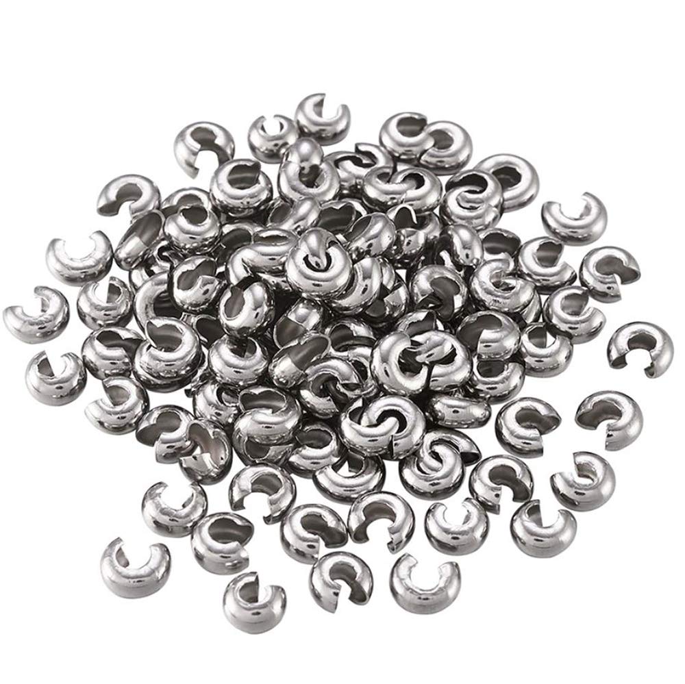 200pcs 304 Stainless Steel Hypoallergenic Crimp Bead Covers 4mm (0.16 Inch) - Small Loose Beads for Jewelry Making - DIY Bracelets, Necklaces & Earrings for Women & Men - Durable & Tarnish-Free