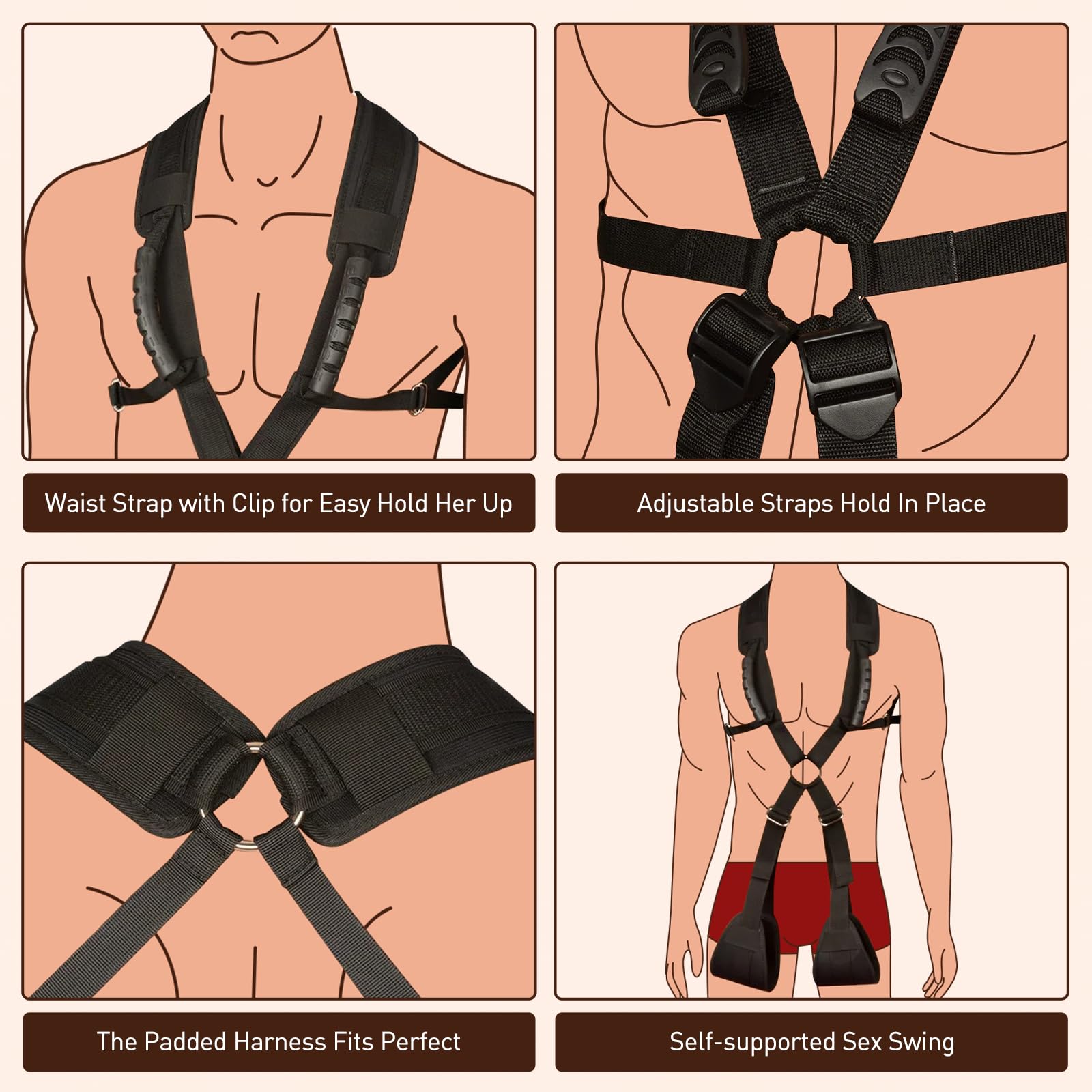 Premium BDSM Sex Swing for Couples - Adjustable Bondage Sling with Waist Straps, Heavy-Duty Sex Restraints Holds Up to 300Lbs, Perfect for Bedroom Intimacy and Spicing Up Your Relationship