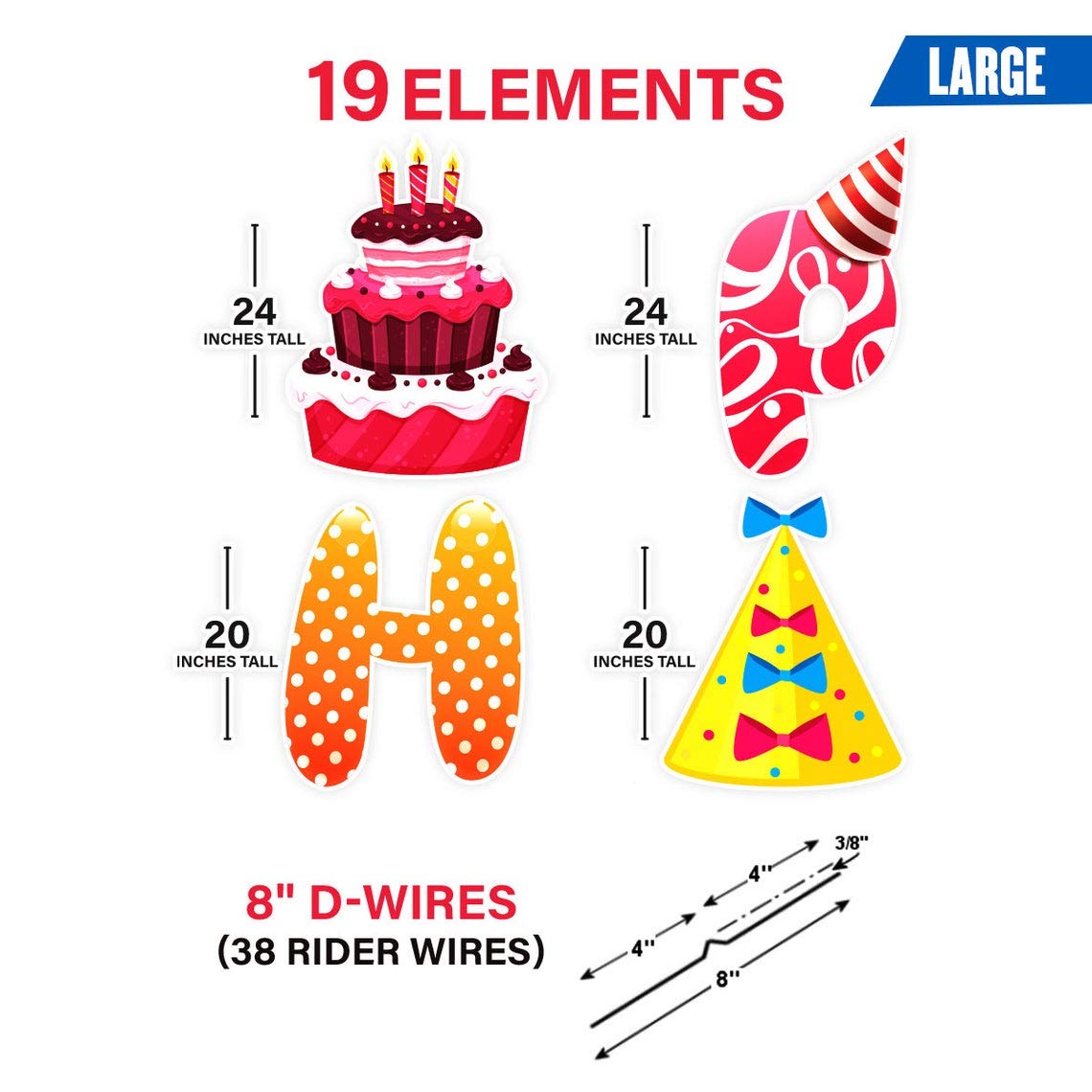 Personalized Happy Birthday Yard Sign Letters - 20 to 24 Inch Outdoor Birthday Lawn Decorations with Metal Stakes for Kids & Adults - Perfect for Birthday Parties, Backyard Celebrations & Surprise Decor