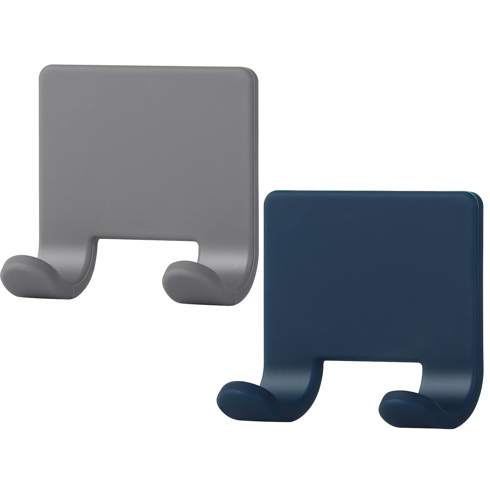 Waterproof Silicone Razor & Shaver Holder for Shower Wall - 2 Pack Adhesive Hooks for Hanging Bathroom Accessories, Towels & Hair Brushes (Dark Grey + Navy Blue) - Perfect for Shower Organization & Bathroom Storage