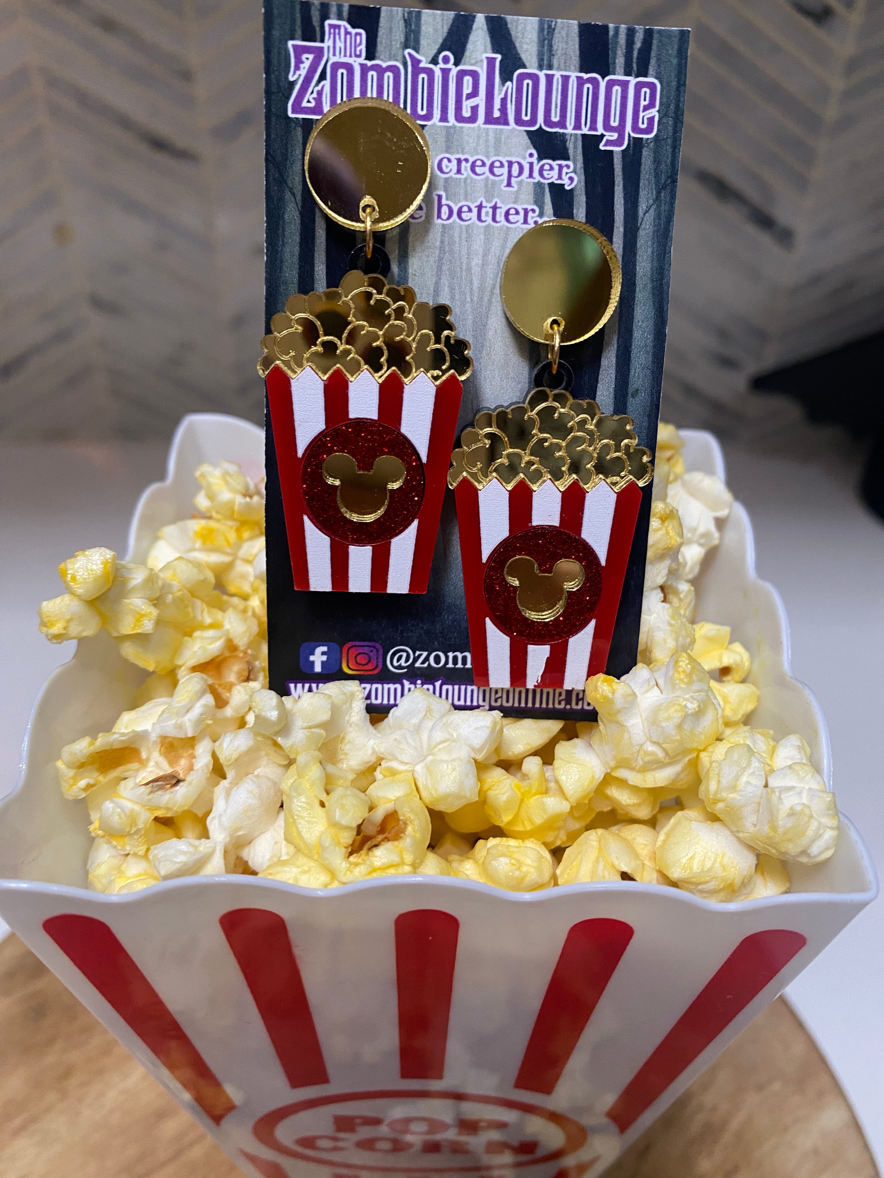 Disney Mickey Mouse Popcorn Earrings - Cute Cartoon Dangle Earrings for Women & Girls - Perfect for Disney Theme Parties, Movie Nights & Gifts