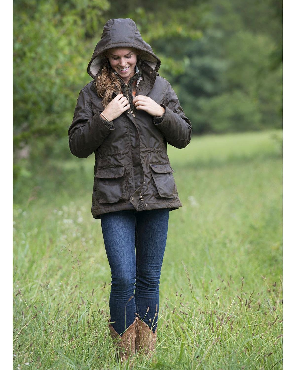 OUTBACK TRADING Women's Adelaide Waterproof Breathable Insulated Oilskin Western Jacket with Removable Hood - Winter Coat for Hiking, Camping & Outdoor Adventures
