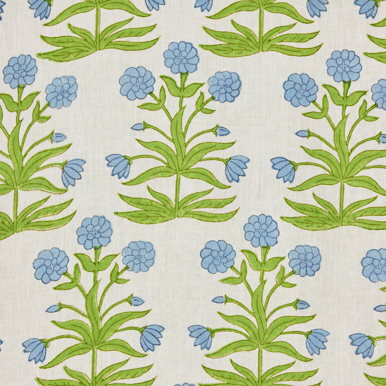 Mughal Block Printed Linen Fabric - Sky Pistachio Color Sample for Home Decor, DIY Crafts & Upholstery Projects