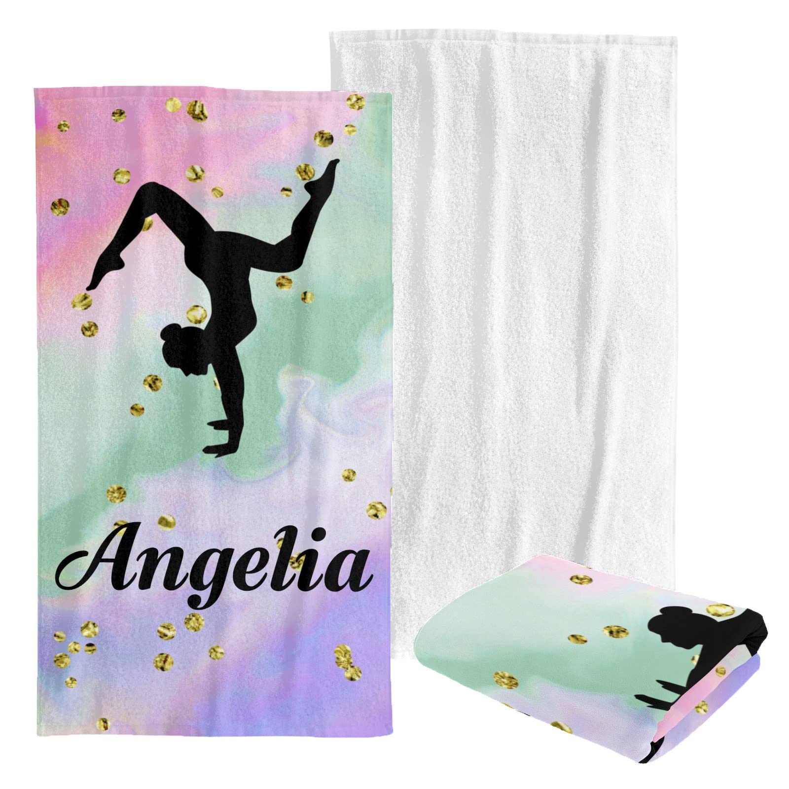 Custom Personalized Beach Towel - Soft Quick-Dry Bath Towel Blanket for Swimming, Pool, Gym & Travel - Gold Dots Rainbow Design for Kids, Women & Men - Perfect for Beach Vacation, Yoga & Summer Outings