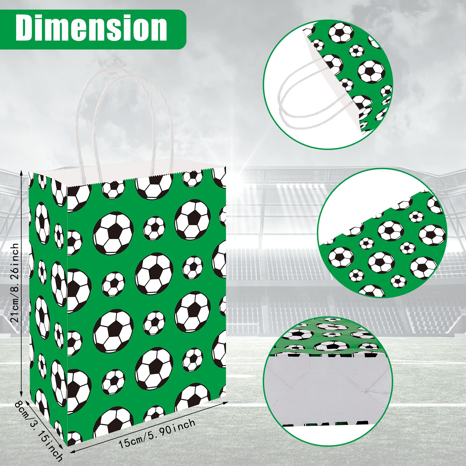 Gersoniel 24-Piece Soccer Party Favor Bags - Soccer-Themed Goody & Candy Bags with Handles for Kids Birthday Parties - 2 Styles - Perfect for Birthday Decorations, Team Celebrations & Sports-Themed Events