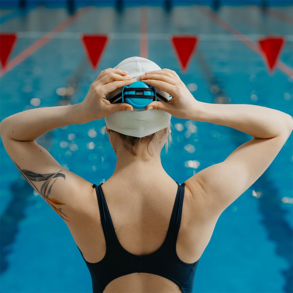 SONR Swim Coach Communicator - Waterproof Bone Conduction Headset with Real-Time Coaching & Metronome for Swimming Training | Ideal for Coaches & Competitive Swimmers (Blue)