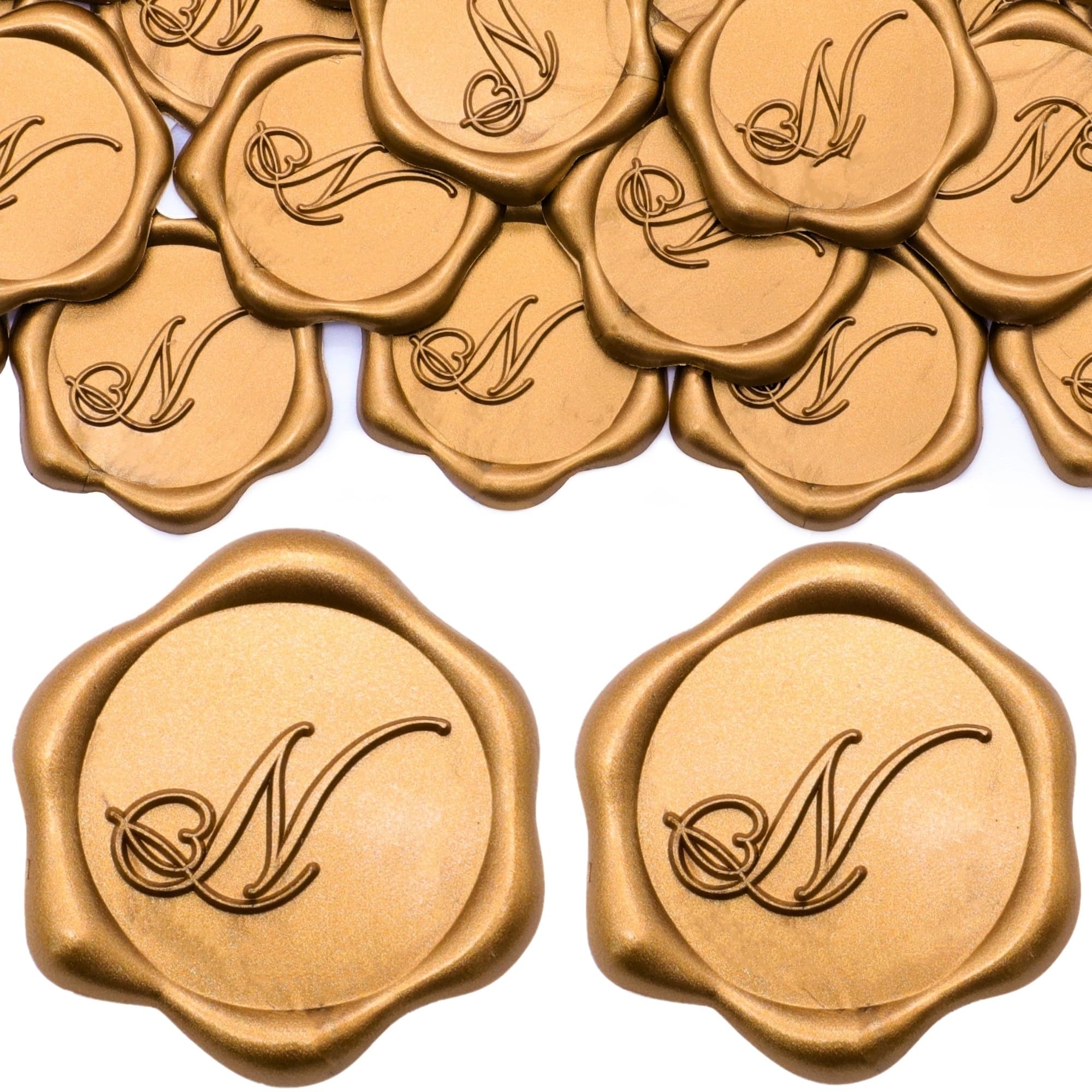 SWANGSA 50 Pack Letter N Wax Seal Stickers - Antique Gold Heart Design Initial Adhesive Wax Stickers for Wedding Invitations, Party Favors, Envelope Sealing & DIY Crafts - Perfect for Romantic Letters, Vintage Decor, and Special Occasions