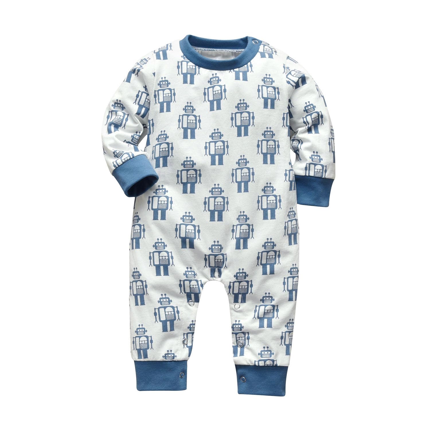 Baby Boy Romper - Soft Long Sleeve Robot Print One-Piece Jumpsuit | Cute Infant Outfit for Playtime & Photo Shoots